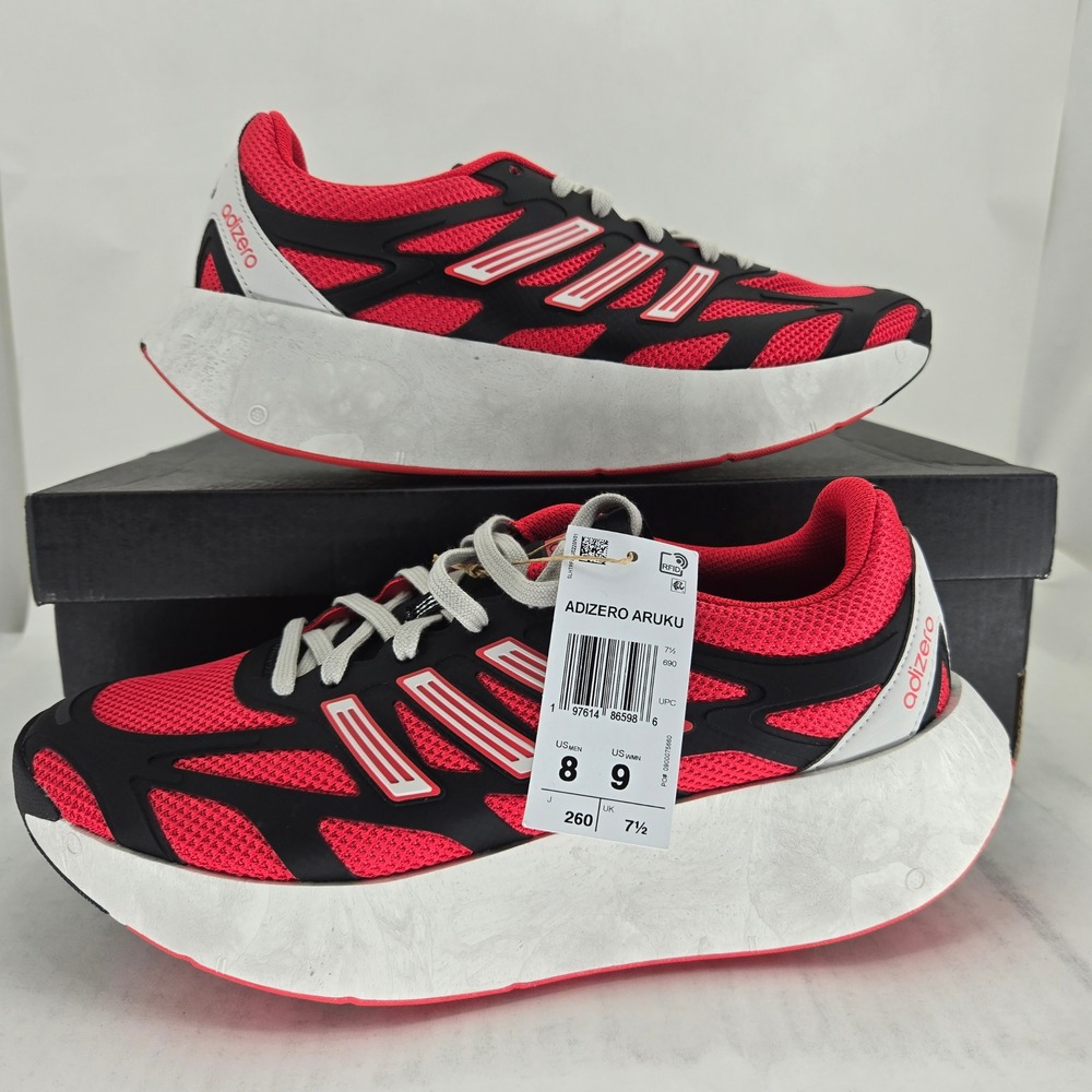 Adidas Adizero Aruku Solar Red Black Rocker Running Shoes JQ2406 Mens 8 Womens 9